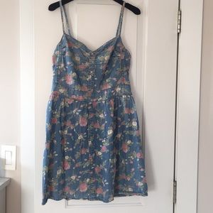 Gorgeous Jean Dress with Flowers Aqua Size M